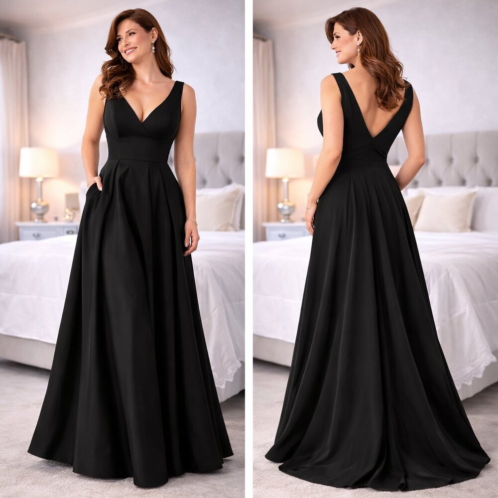 NWT Leena for Mac Duggal Black V-Neck Formal Gown $398